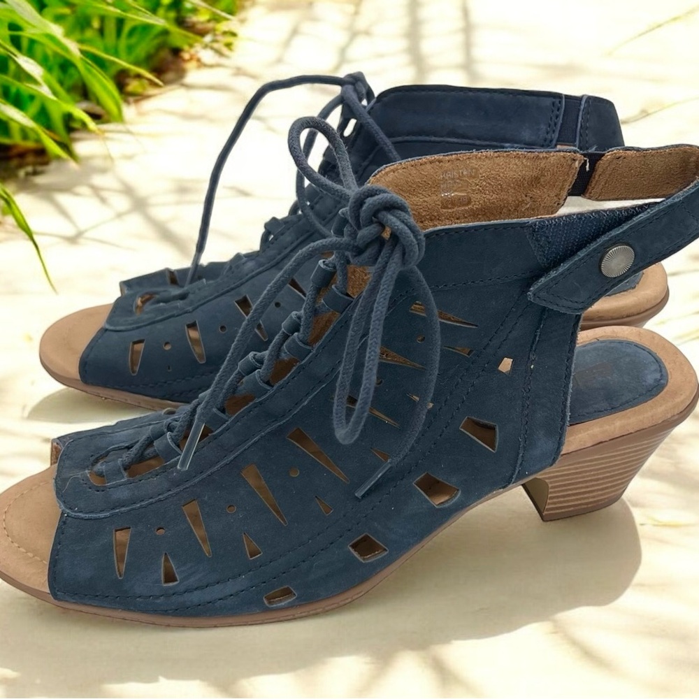 NEW Earth Kristen Navy Lace-Up Nubuck Leather Sandals, Size 8